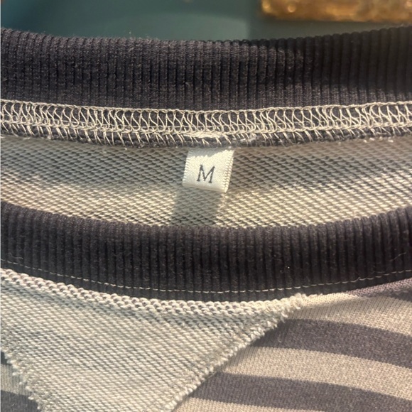 Striped Navy and Grey Women's Sweatshirt Oversized Fit - Picture 3 of 5